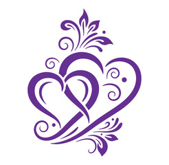 Purple heart shape with floral design elements on white background