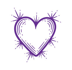 Purple heart shape with sparkles and lines isolated on transparent background