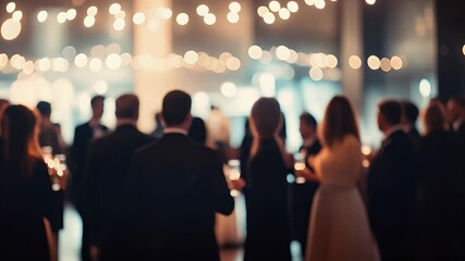 Capture the excitement of a networking event with this image of people mingling under string lights, perfect for corporate or social gatherings.