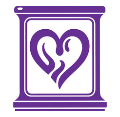 Purple heart shaped icon on a white background in a purple frame