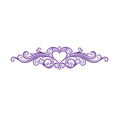 Purple heart shaped ornamental design with floral swirls and leaves