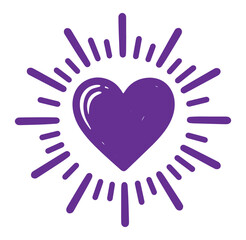 Purple heart symbol with sunburst design on white background