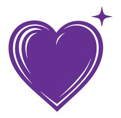 Purple heart symbol with white lines and a star on transparent background
