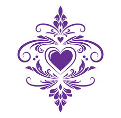 Purple ornamental heart design with floral patterns isolated on transparent background