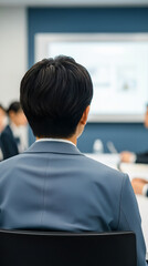 Rear View of Japanese Business Professional Attending Training Session