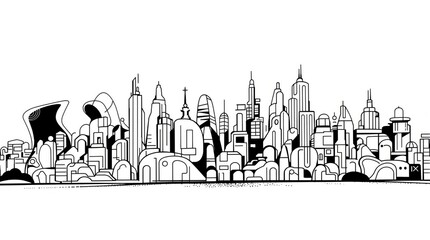 Stylized City Skyline Line Art