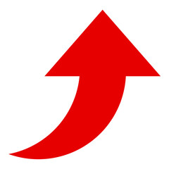 Red curved arrow up icon on transparent background. Growth, Increase arrow sign. 
