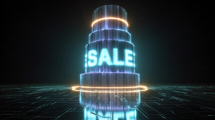 Digital display showing a sale announcement in a virtual space