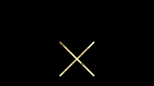 Gold multiplication sign, light reflecting and patterns shifting, alpha channel