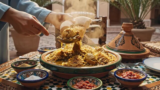 Traditional dish serving with spices and decorative tableware
