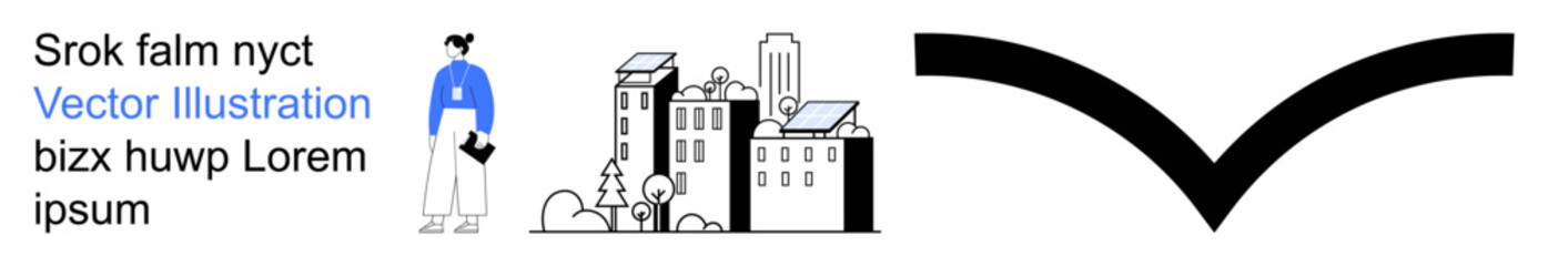 Obraz premium Urban planning, sustainability, architecture, cityscape, future technology, real estate. Person holding documents near modern buildings. Urban planning and sustainability