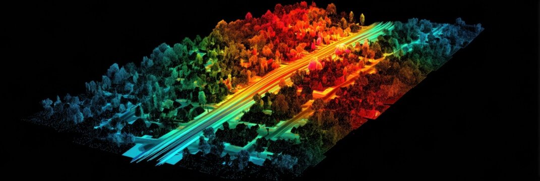 Colorful 3D Representation of a Landscape Showcasing Trees and Roads in a Digital Format - Powered by Adobe