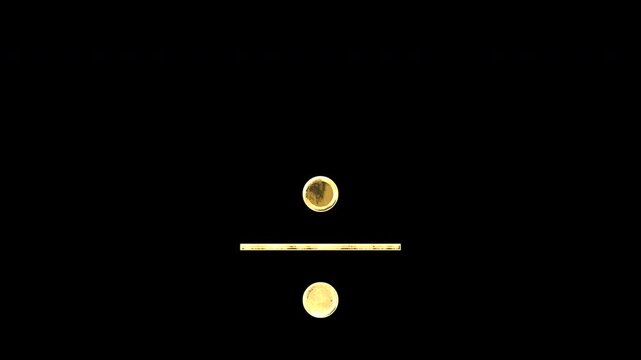 Gold division sign, light reflecting and patterns shifting, alpha channel