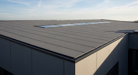 Modern Building Architecture with Rooftop Windows on a Sunny Day