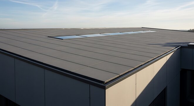 Modern Building Architecture with Rooftop Windows on a Sunny Day