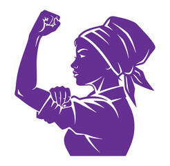 Rosie the Riveter woman flexing her arm in a powerful pose with a headscarf