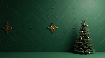 Luxury Emerald Green Christmas Background with Gold Diamond Frame and Decorated Trees for Festive Holiday Banner_4