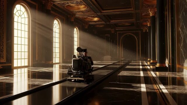 Hallway with Sunlight: An elegant hallway, bathed in streaks of light, evokes a sense of grandeur and historical charm, creating a mesmerizing play of light and shadow.