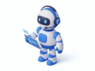 Professional AI Agent Robot Illustration Isolated on White. Smart 3D Bot Assistant with Headset for Business Automation, Future Technology Concept 2026.