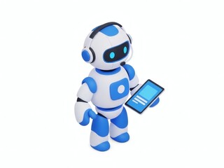 Fototapeta premium Professional AI Agent Robot Illustration Isolated on White. Smart 3D Bot Assistant with Headset for Business Automation, Future Technology Concept 2026.