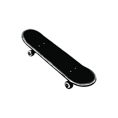 Black and white illustration of a skateboard, vintage retro style vector design