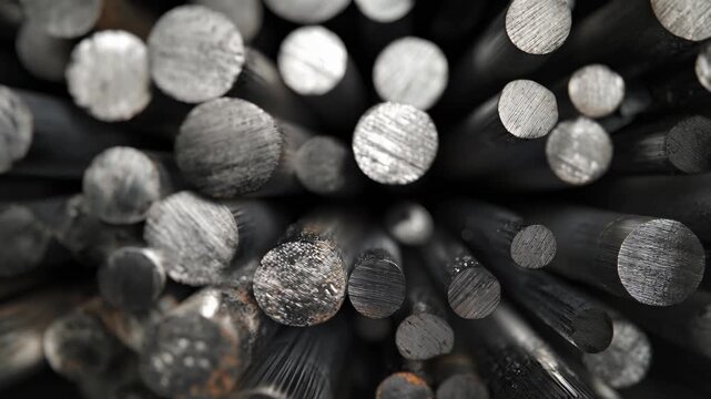 Textured steel ends displaying rebar bundle and construction planning