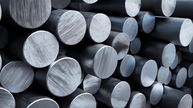 Cylindrical metal bars stored and moved for manufacturing processes