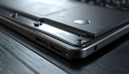 Metallic Marvel: A meticulously crafted laptop showcases the sleek, industrial design of its chassis, emphasizing its robustness and technological prowess.