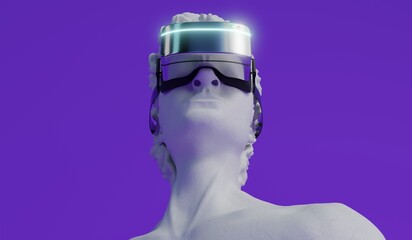 David sculpture wearing VR glasses - 3D illustration