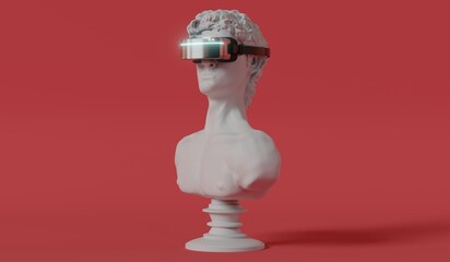 David statuette with VR glasses - 3D illustration