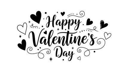 Decorative hand-lettered 'Happy Valentine's Day' text design adorned with elegant hearts and festive flourishes, ideal for romantic greetings and celebration © morph