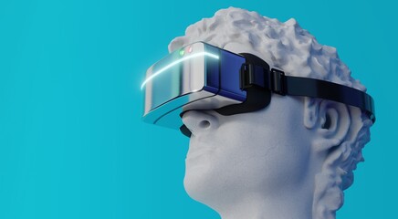 David sculpture wearing VR glasses - 3D illustration