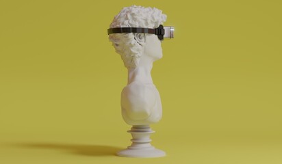 David sculpture wearing VR glasses - 3D illustration