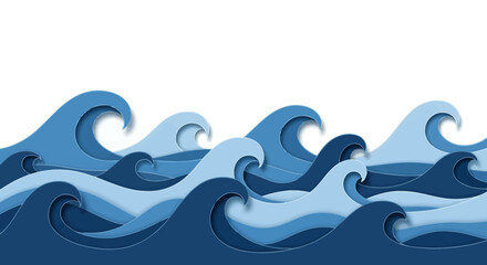 Obraz premium A serene vector illustration showcases stylized ocean waves in varying shades of blue, creating a calming and visually appealing background suitable for diverse design applications.