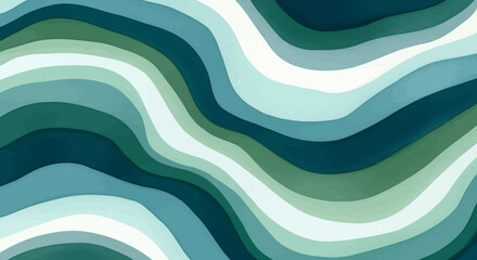 Abstract vector background with wavy lines in shades of blue and green, creating a serene and calming sea-like pattern suitable for various design applications.