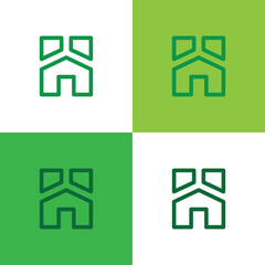 this image depicts a design of a initial H in uppercase that looks like a house in green color