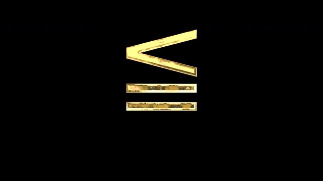 Gold less-than or equal to sign, light reflecting and patterns shifting, alpha channel