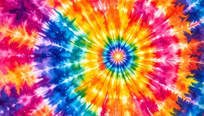 Obraz premium Radiant Rainbow Starburst with Feathery Watercolor Tie-Dye Effect