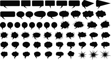 Speech bubble silhouettes vector illustration set, comic dialog balloons collection for chat, messaging, communication design elements, black icons isolated on white background