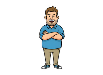 Obraz premium short brown hair, beard, and crossed arms, wearing a blue shirt and beige pants. Friendly and approachable design ideal for avatars, educational content, team profiles, or promotional materials.