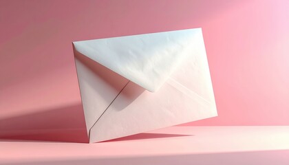 White Envelope Floating on Pink Background for Creative Mail and Correspondence Concepts