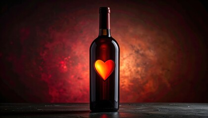Heart-Shaped Glow Inside Wine Bottle Against Dark Background for Romantic Occasions