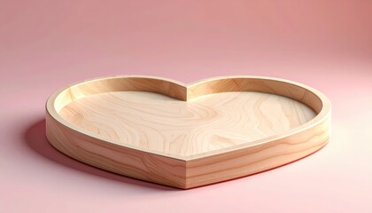 Elegant Wooden Heart-Shaped Tray on Soft Pink Background for Romantic Occasions and Decor