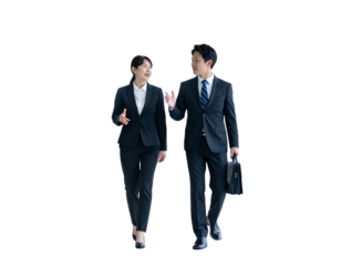 Business Colleagues Walking and Discussing Strategy, Candid Motion Scene, Isolated