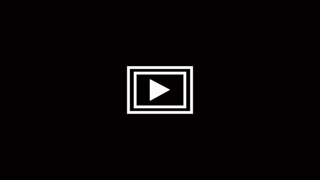White play button icon inside double square frame on black background white icon video player