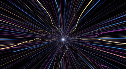 Abstract Burst of Colorful Energy Lines Radiating from a Central Point.