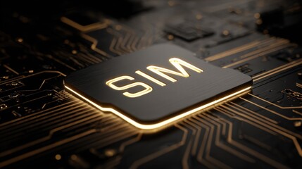 SIM Card in a Circuit: A close-up view of a SIM card embedded on an intricate circuit board, highlighting its technological significance and digital connections.