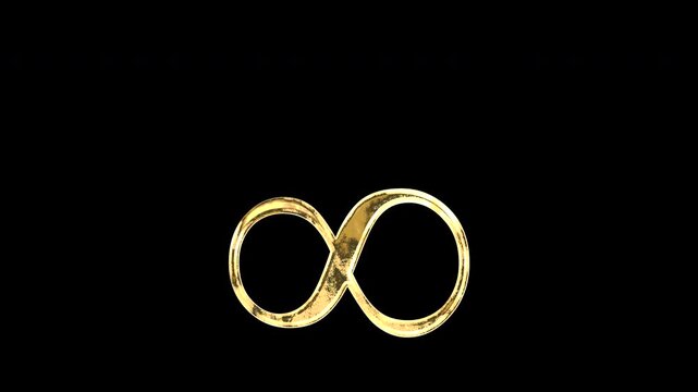 Gold infinity symbol, light reflecting and patterns shifting, alpha channel