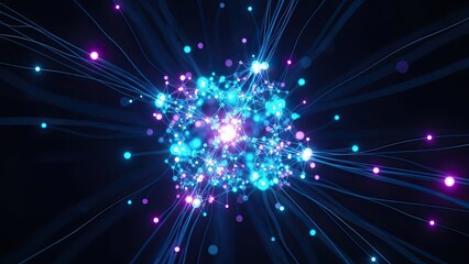 Vibrant network connections glowing brightly in dark space
