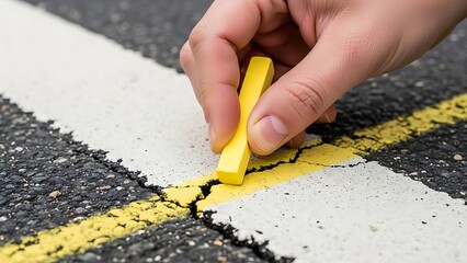 Mending imperfections with vibrant color, an artistic road repair concept